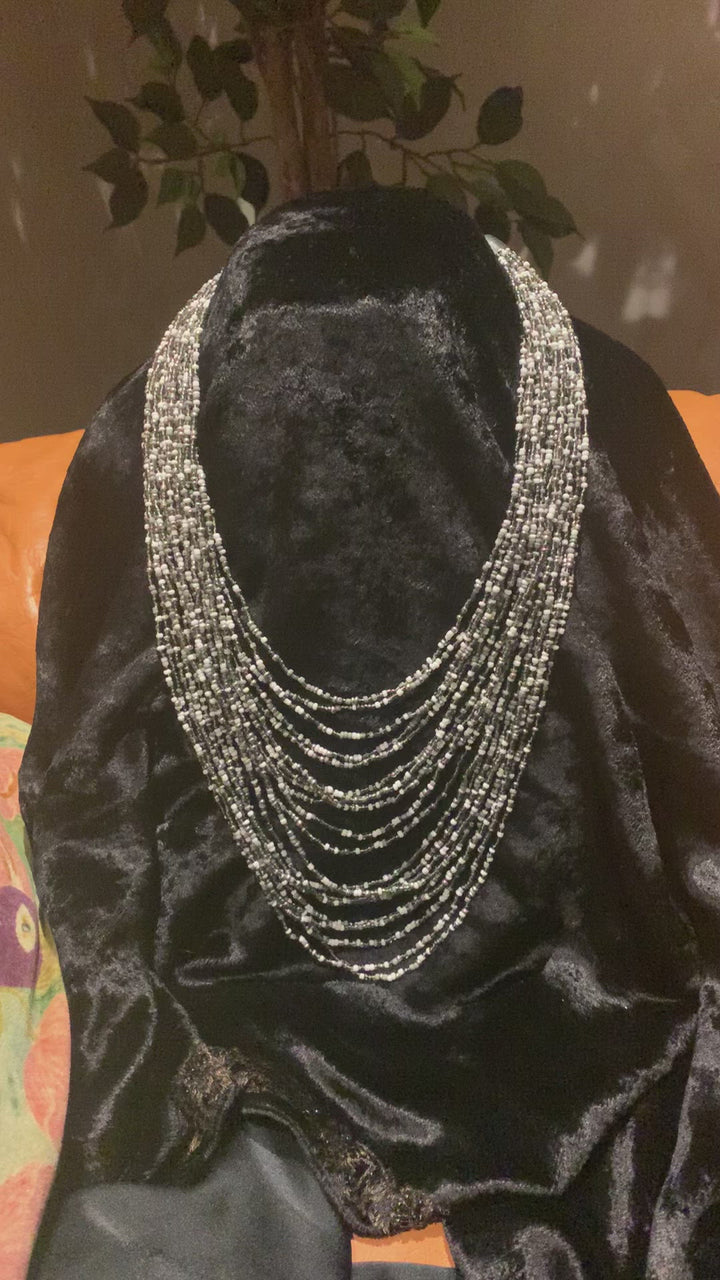 Grey Silver and White Beaded Necklace