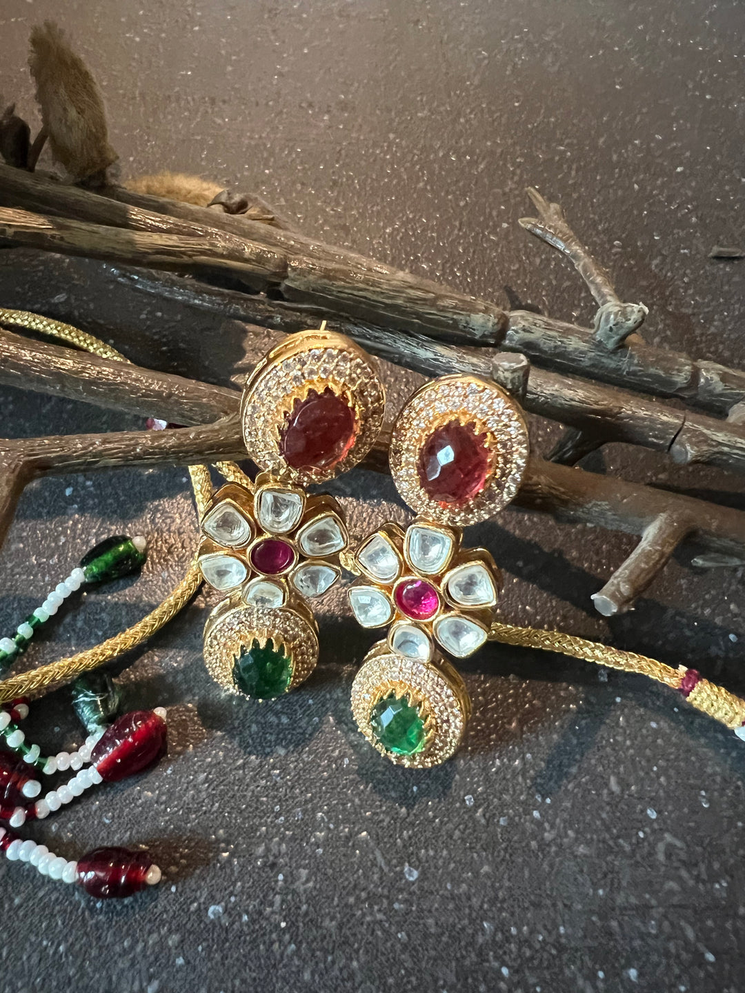 Beautiful Multi coloured Kundan Necklace with Earrings