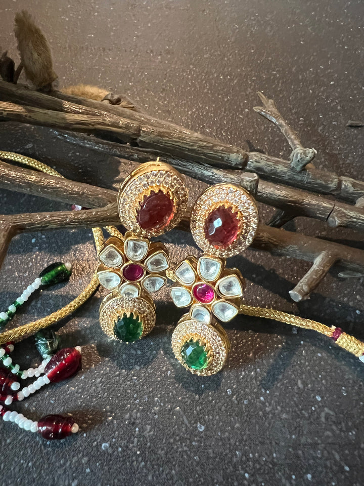 Beautiful Multi coloured Kundan Necklace with Earrings