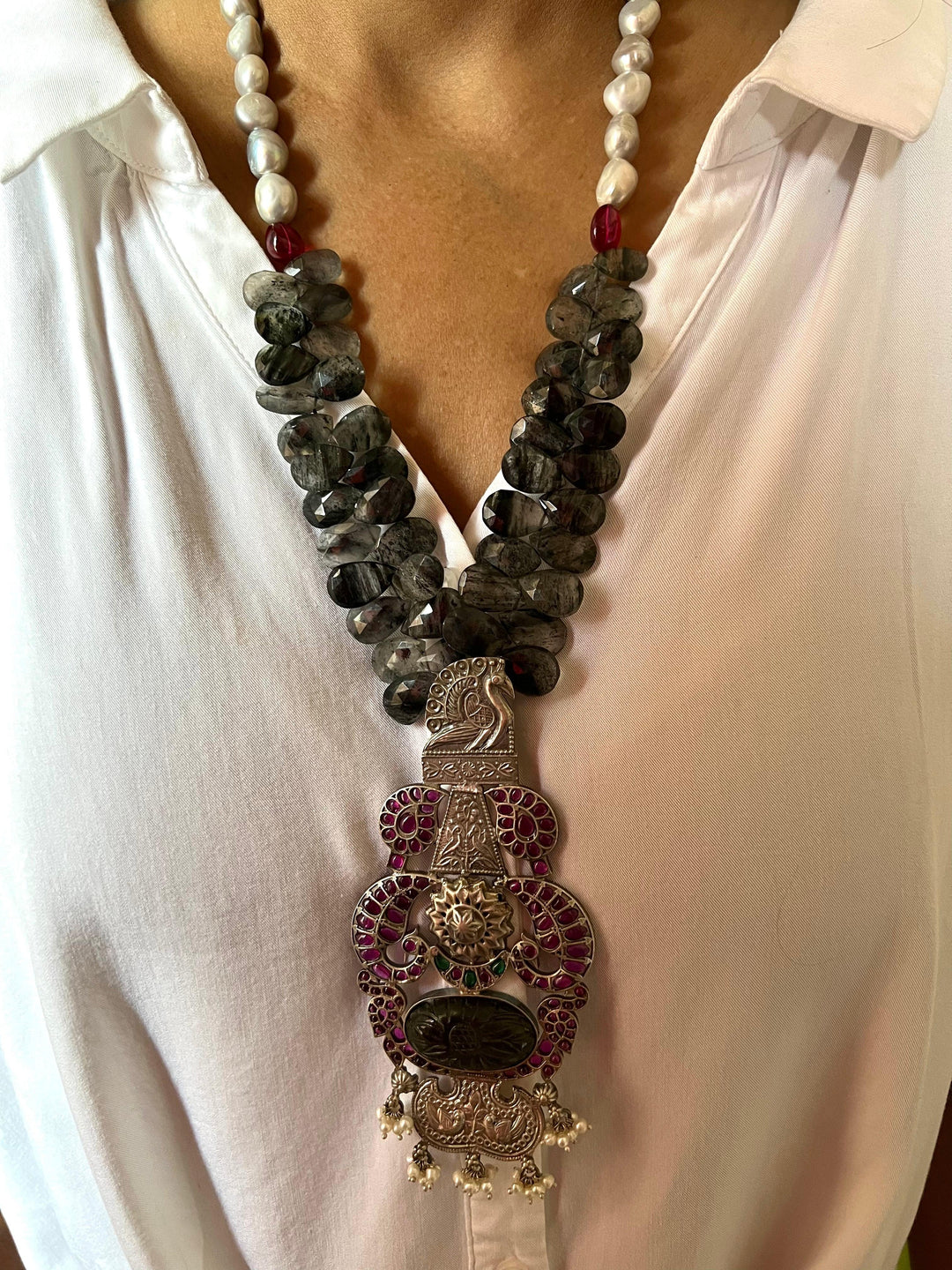 Moss Rutile Pure 925 Silver Necklace - SHIVKA