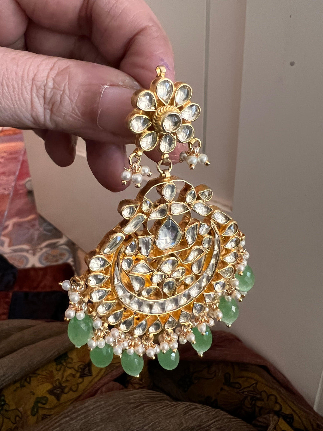 Sea Green Pachi Kundan Earrings - SHIVKA