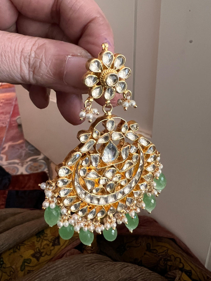 Sea Green Pachi Kundan Earrings - SHIVKA