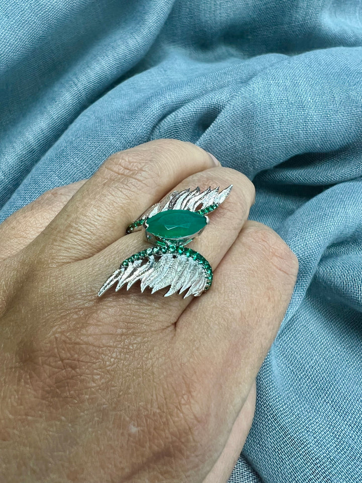 Designer Pure Silver Green Agate Ring