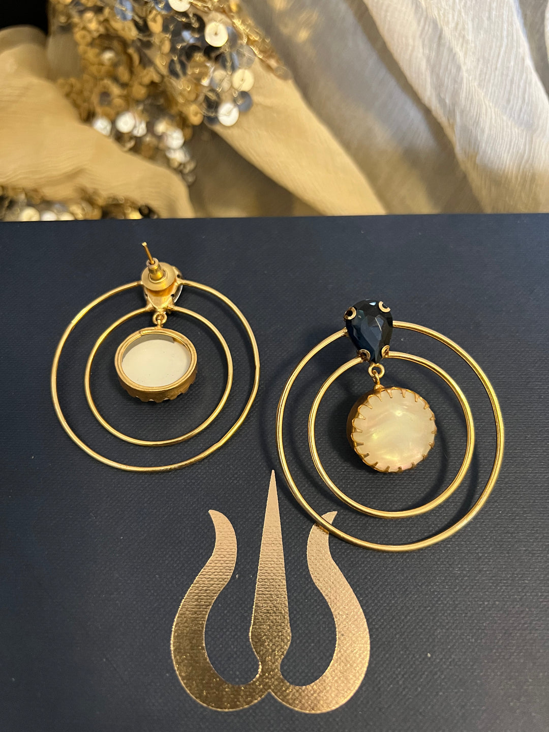 Natural Moonstone Spherical Earrings | Gold Plated Brass