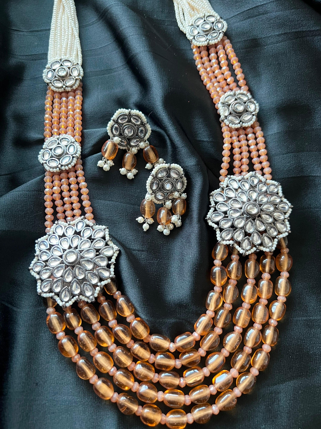 Multilayered Antique Kundan Necklace with Earrings - SHIVKA