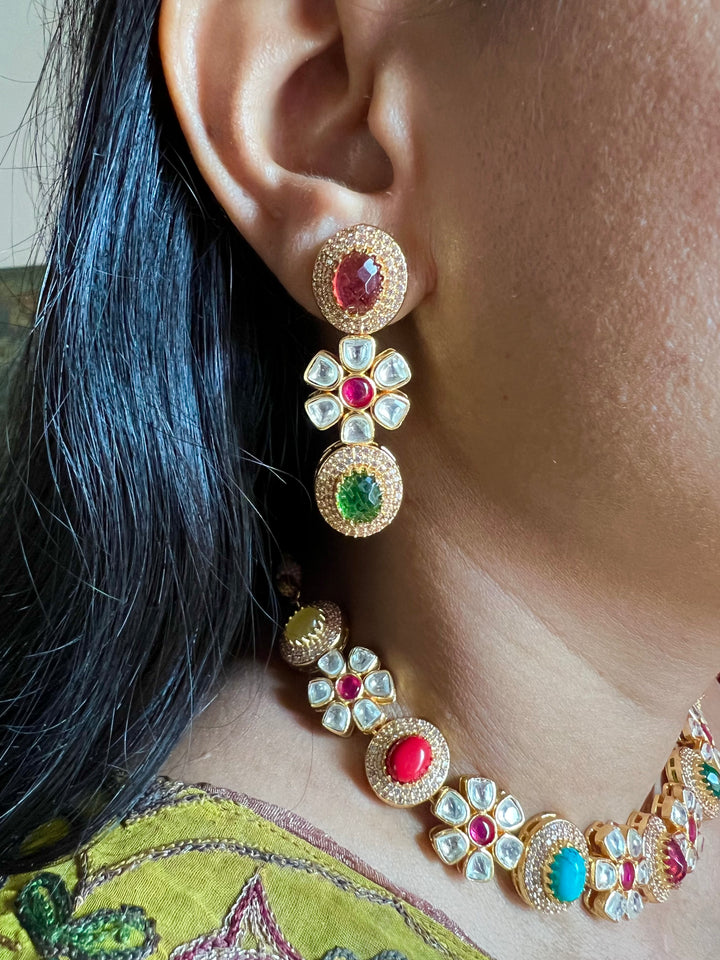 Beautiful Multi coloured Kundan Necklace with Earrings