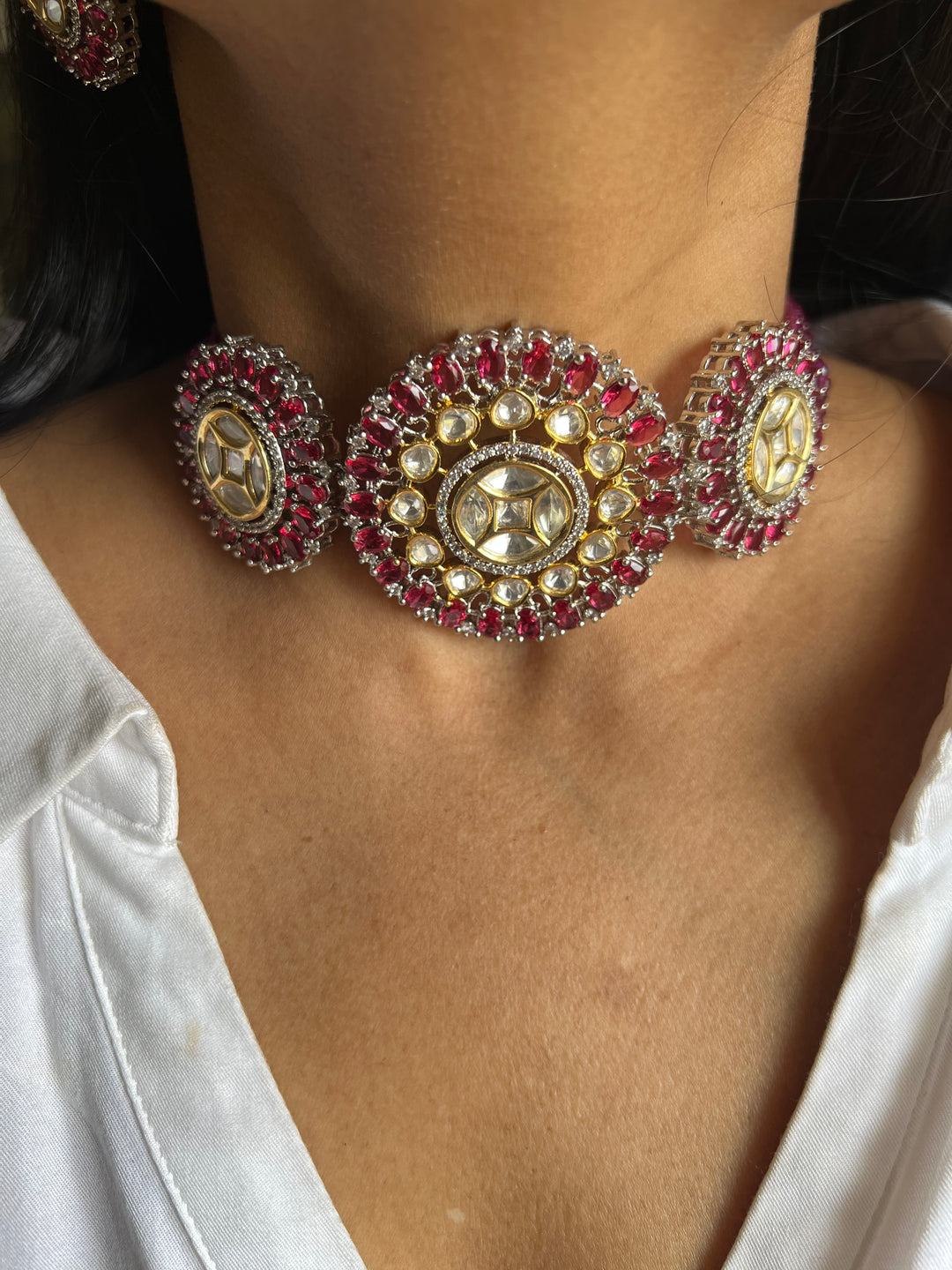 Victorian Kundan Choker Necklace with Earrings