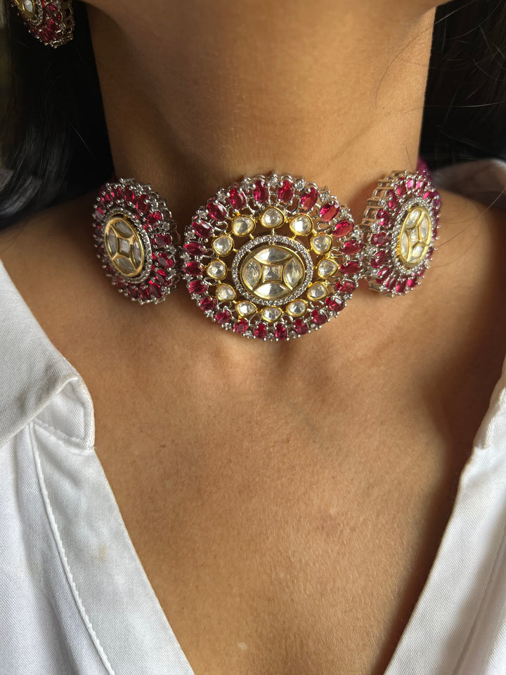 Victorian Kundan Choker Necklace with Earrings
