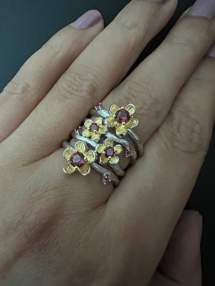 Designer Pure Silver Rhodolite Ring