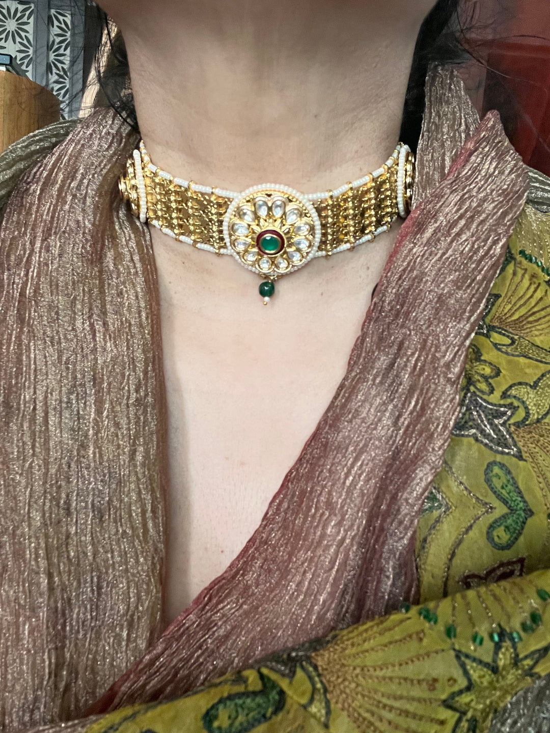 Beautiful Kundan Mesh Choker with Jhumka Earrings