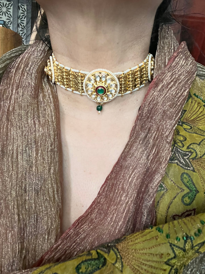 Beautiful Kundan Mesh Choker with Jhumka Earrings