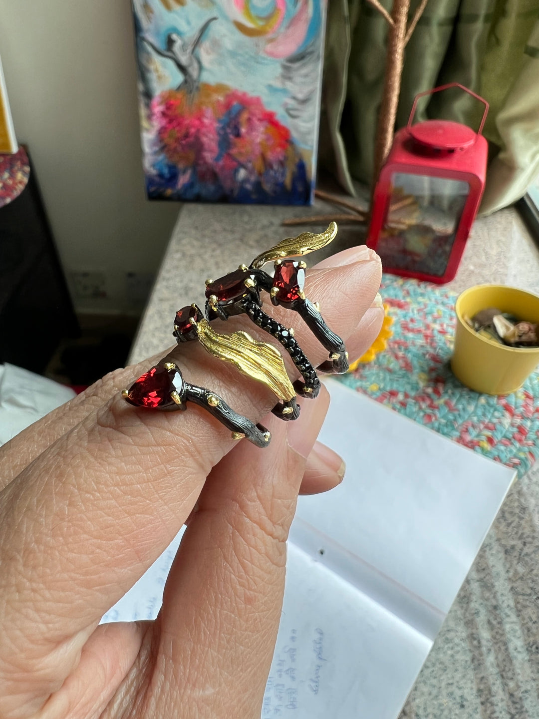 Designer Pure Silver Garnet Ring