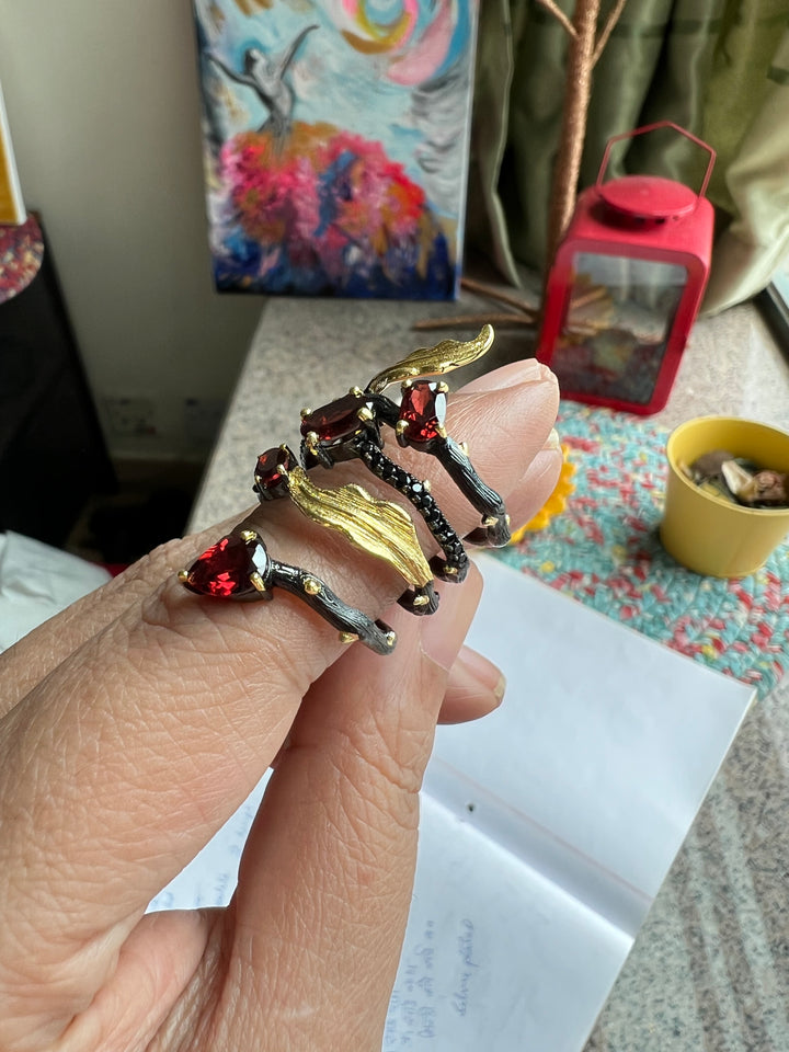 Designer Pure Silver Garnet Ring