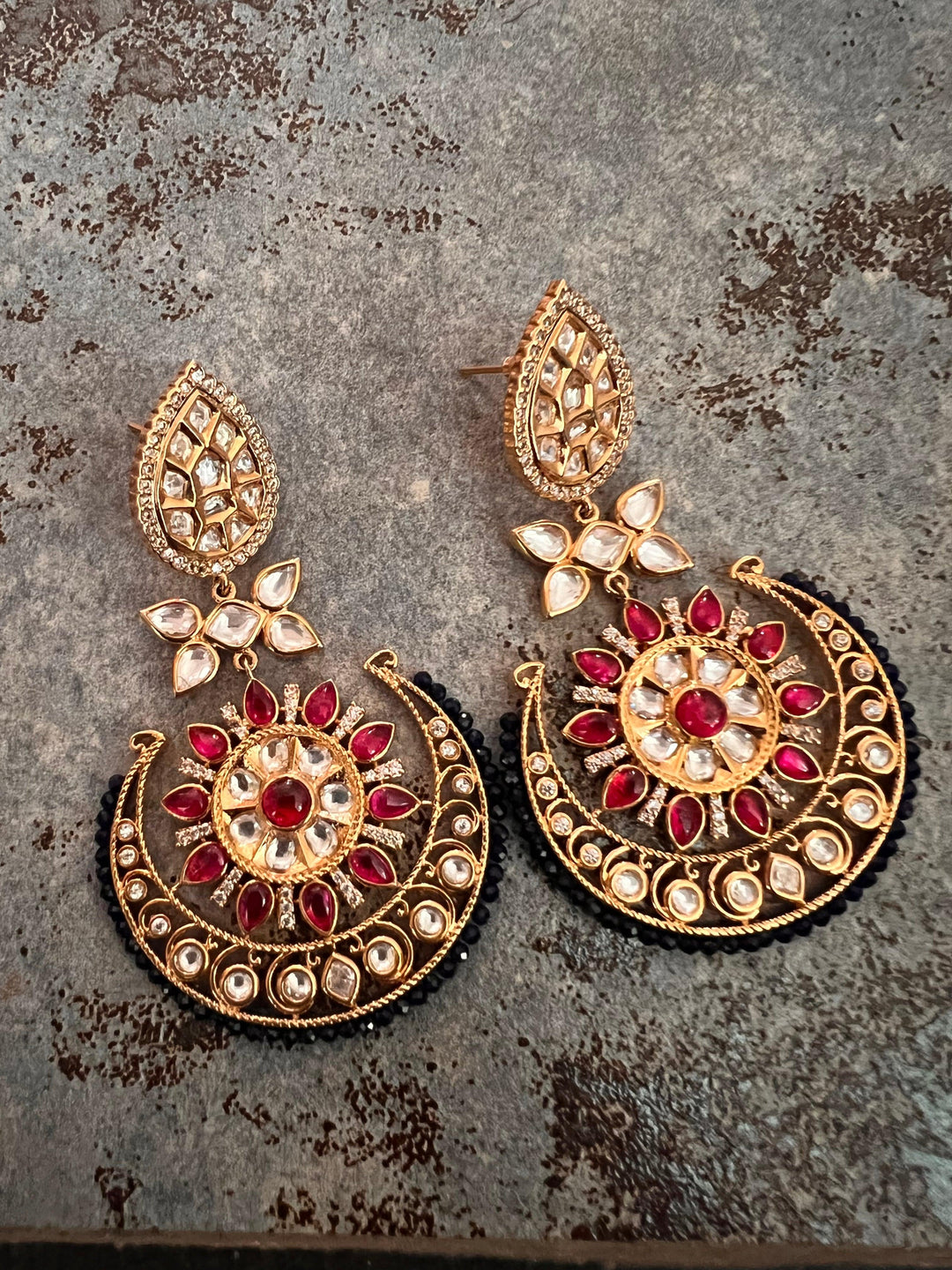 Pink Blue Kundan Chandbaalis - SHIVKA