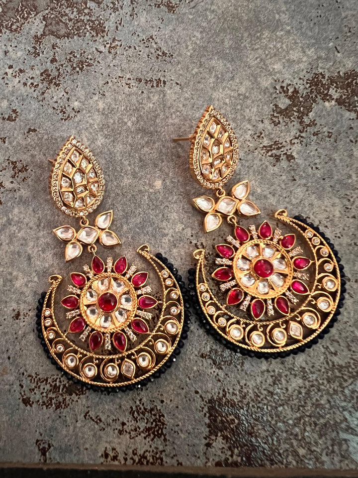 Pink Blue Kundan Chandbaalis - SHIVKA