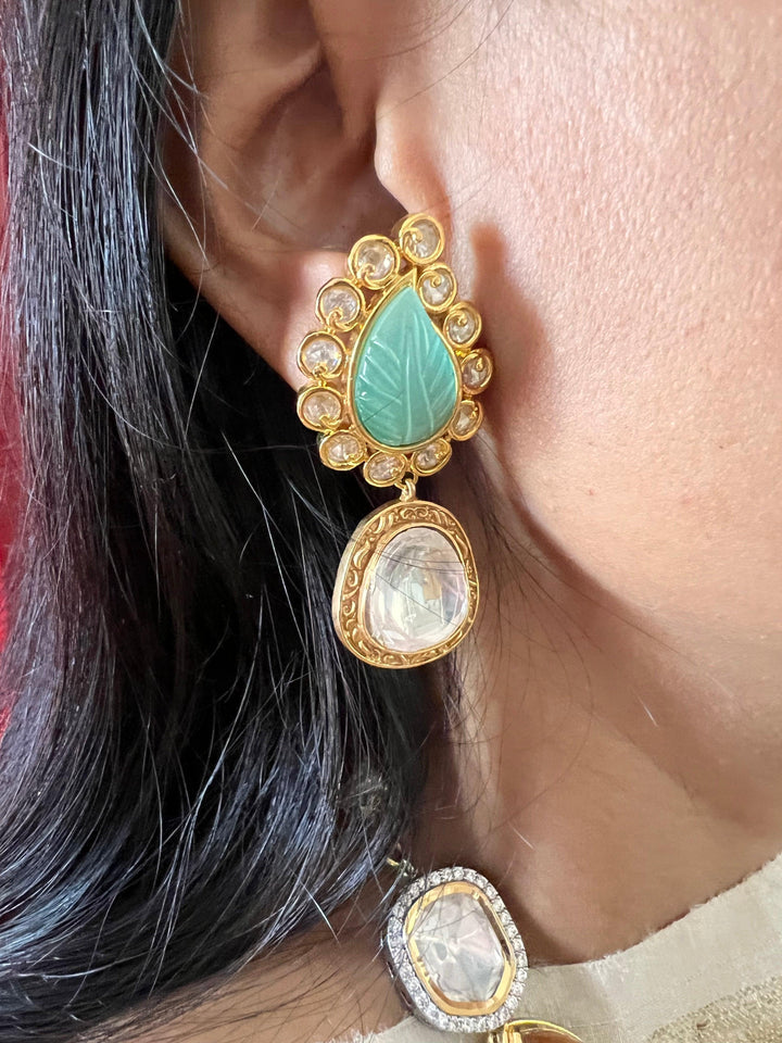 Scintillating Multicolored  Kundan Necklace with Statement Earrings - SHIVKA