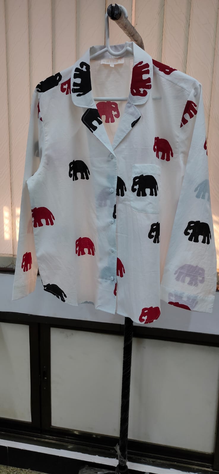 Elephant Design White Cotton Night Suit