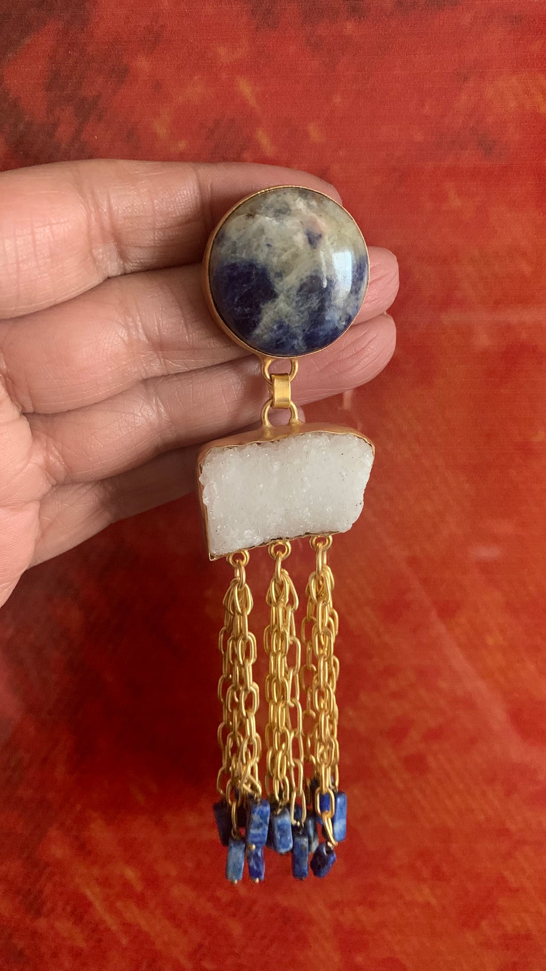 Blue and White Crystal Tasseled Long Danglers