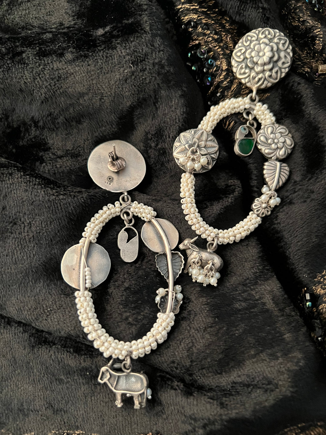 Vintage Pure 925 Silver Floral Earrings