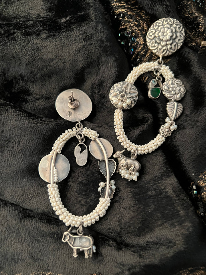 Vintage Pure 925 Silver Floral Earrings