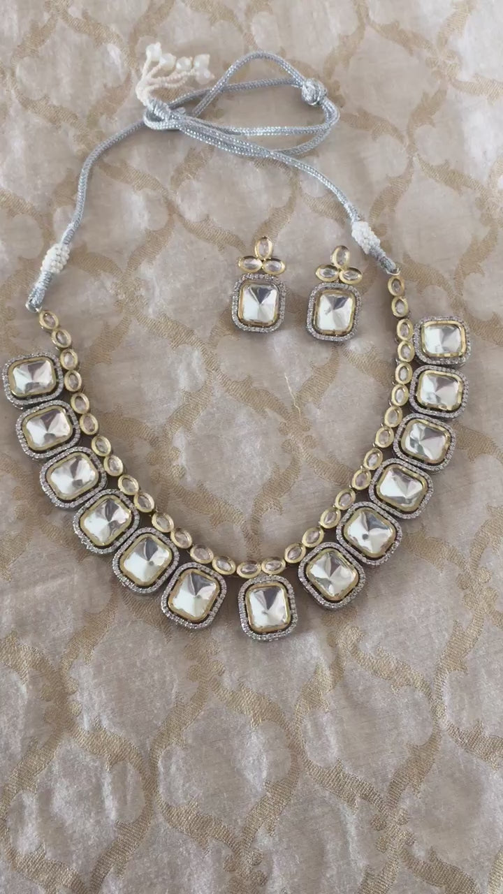 High Quality Square Shaped Kundan Necklace with Studs