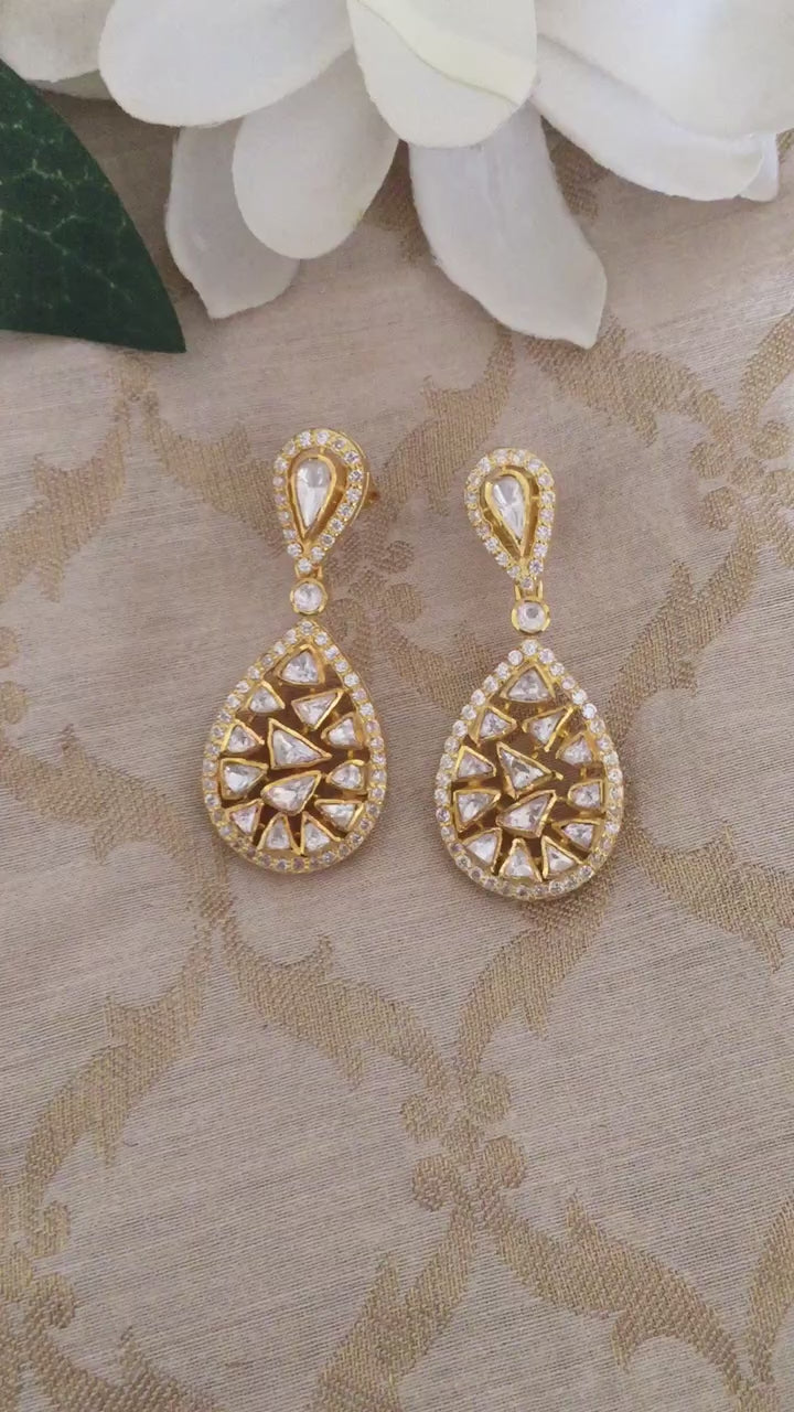 Pure 925 Moissanite Polki Silver Earrings
