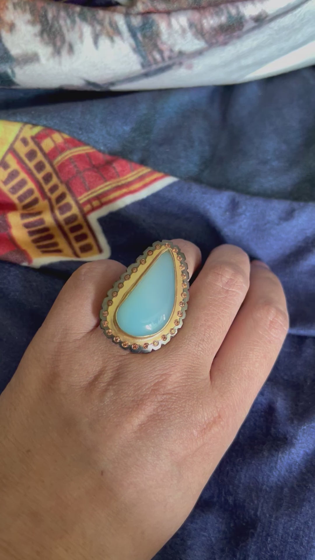 Natural Chalcedony Stone Adjustable Gold-Plated Ring | Statement Ring by SHIVKA