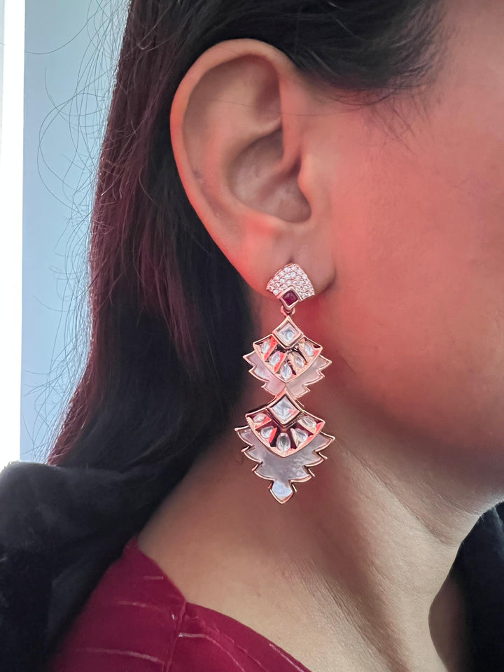 Kundan Mother of Pearl Earrings - SHIVKA