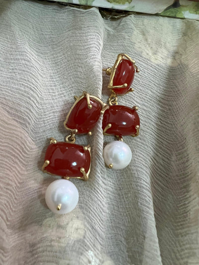 Pearl Drop Carnelian Earrings - SHIVKA