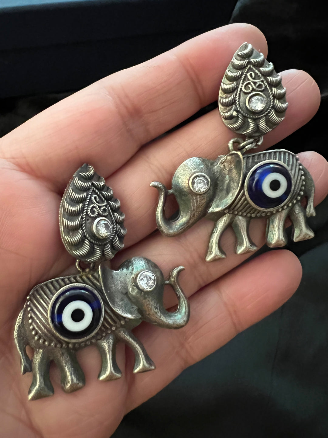 Evil Eye Antique Elephant Design Earrings