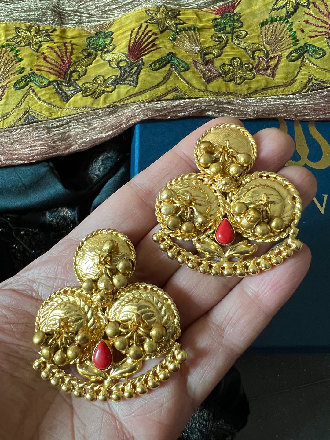 Designer Gold Tone Stud Earrings