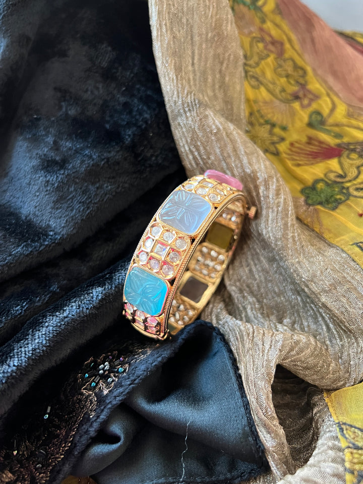 Designer Kundan Multicolored carved Stone Kada