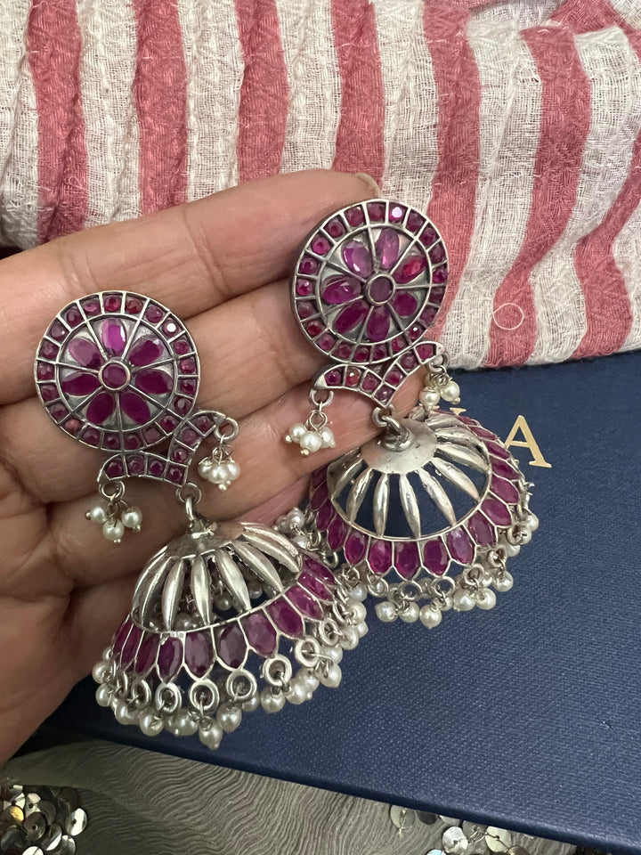 Gorgeous Silver Tone Jhumkas