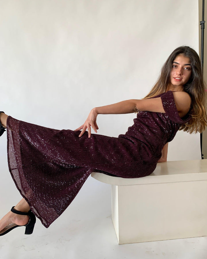 Sequin Cowl Neck Gown - SHIVKA