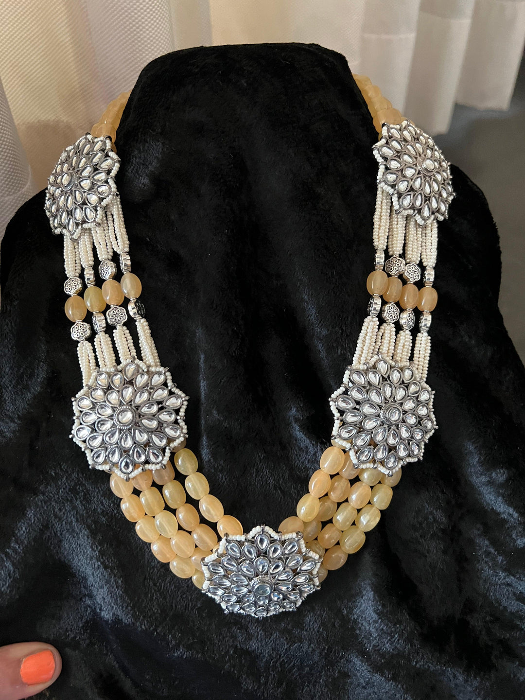 Multilayered Antique Kundan Necklace with Earrings - SHIVKA