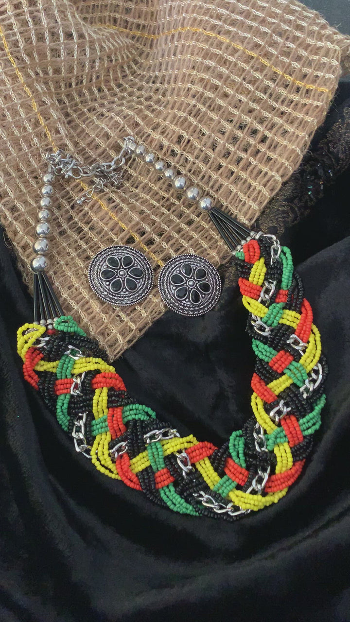 Multicoloured Beaded Necklace with Studs