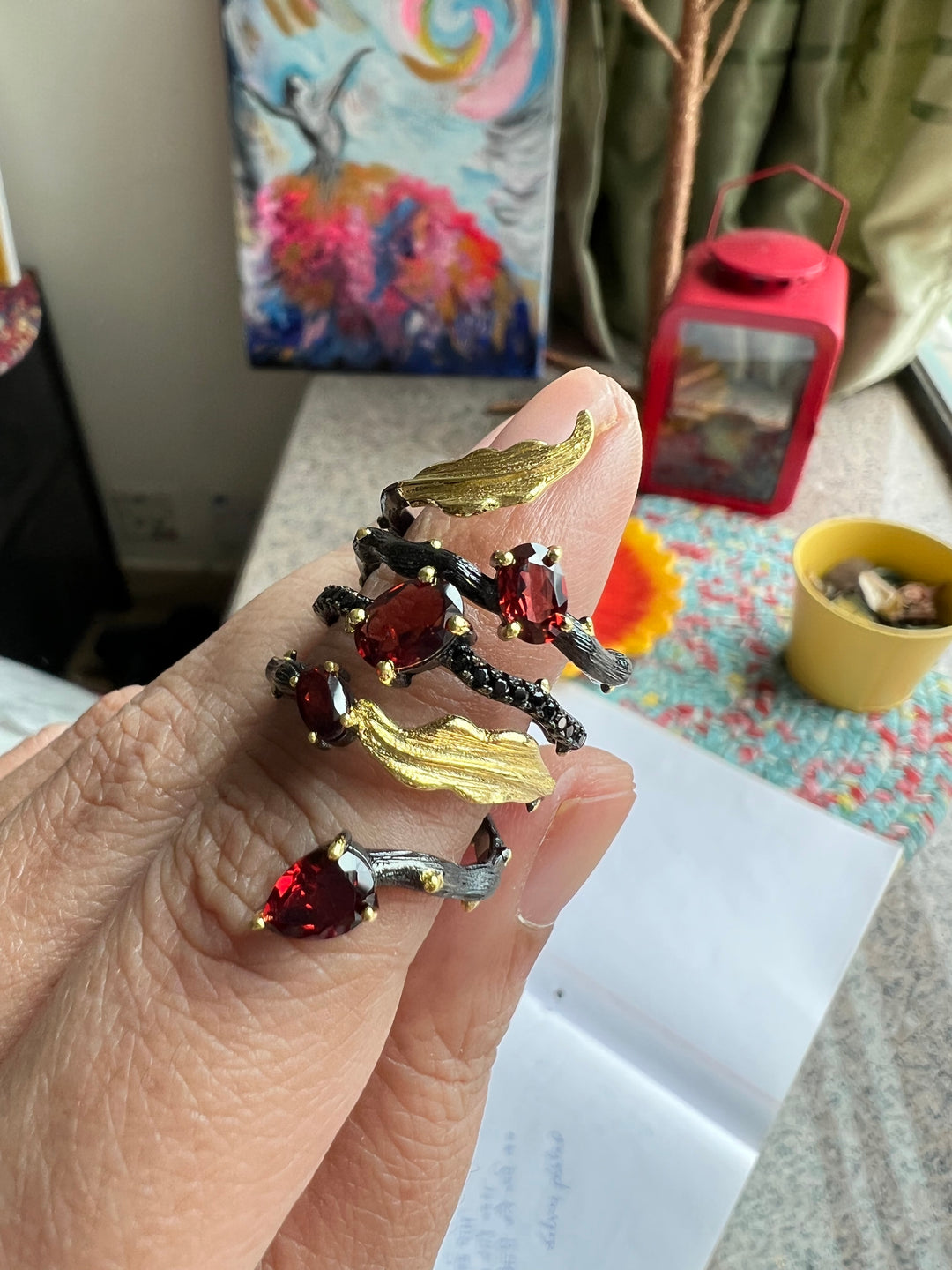 Designer Pure Silver Garnet Ring