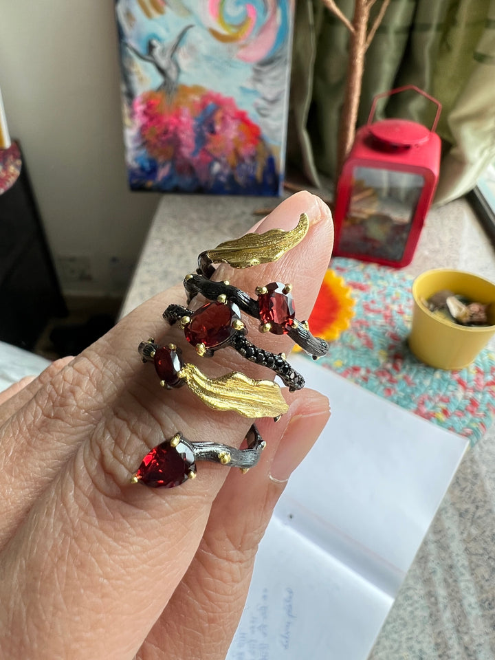 Designer Pure Silver Garnet Ring