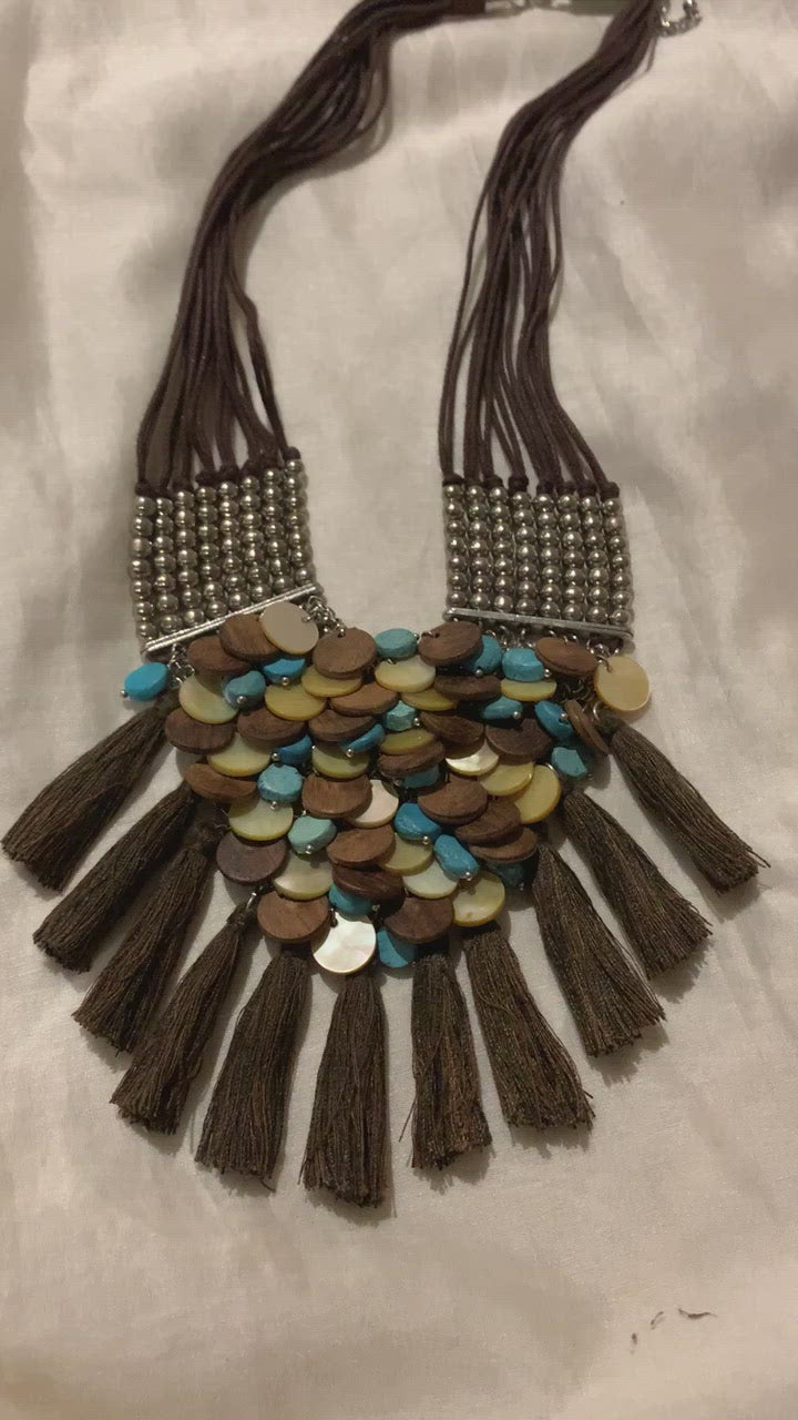 Blue Brown Tribal Necklace