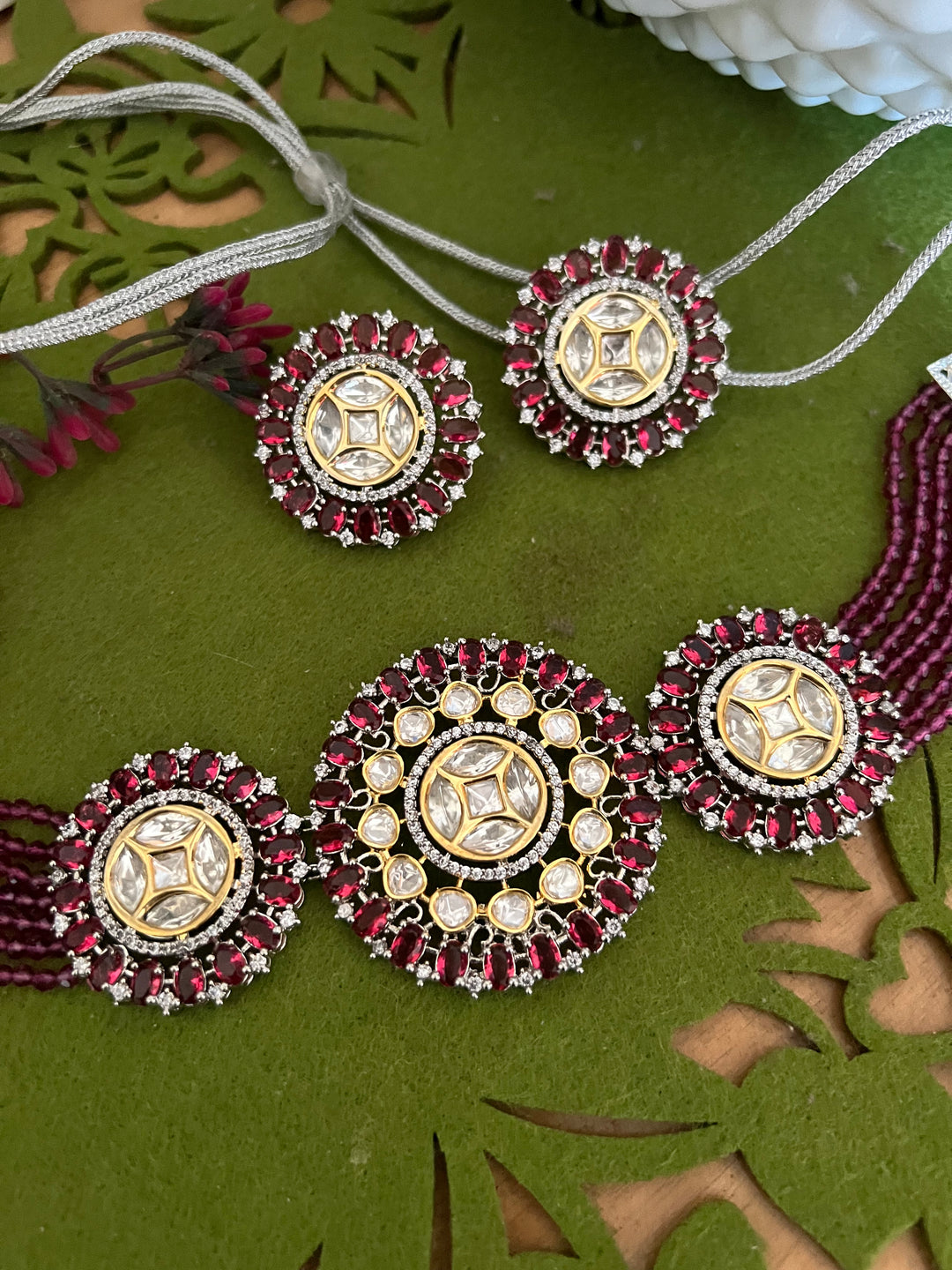 Victorian Kundan Choker Necklace with Earrings
