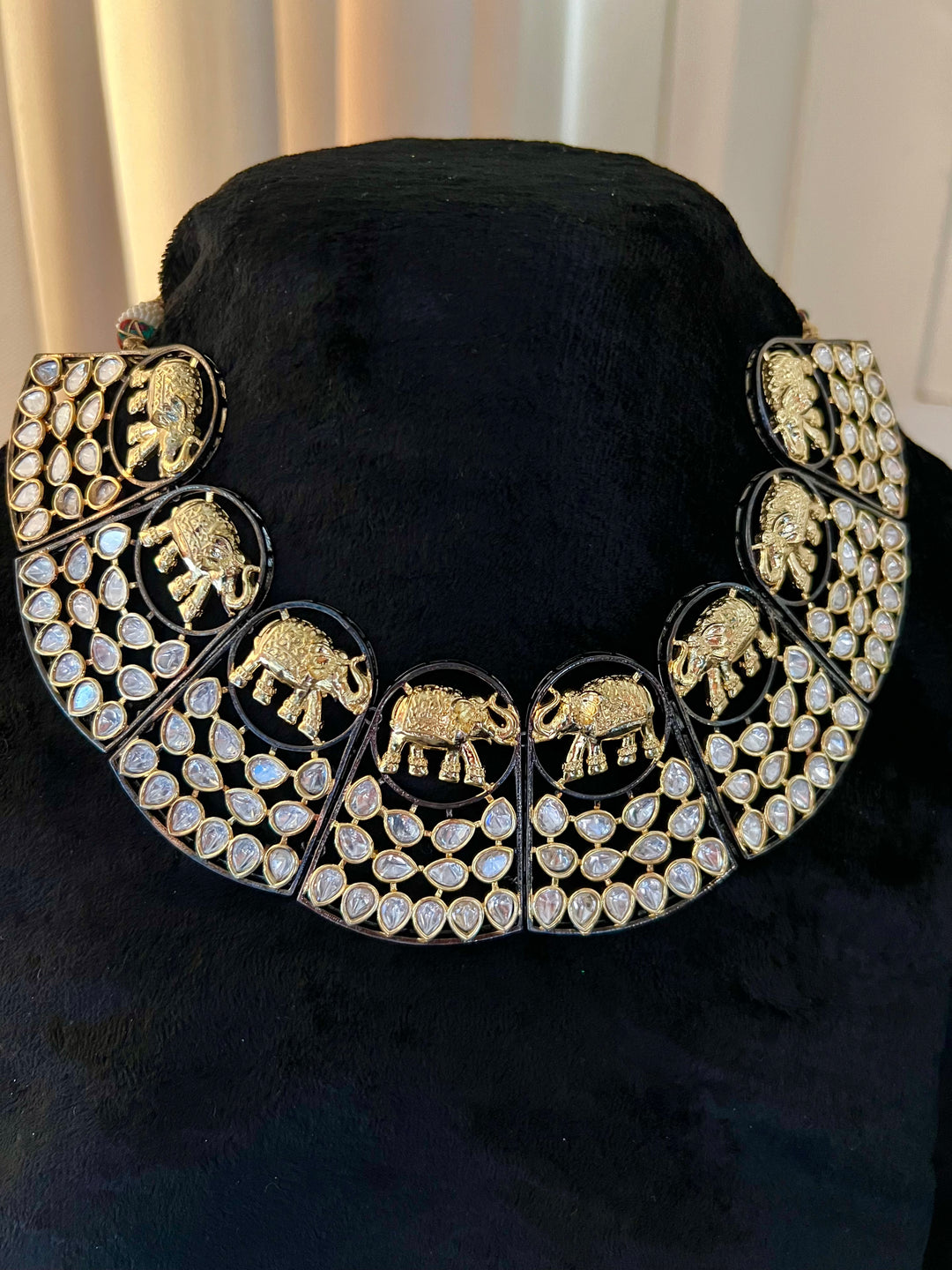 Statement Dual Tone Elephant Necklace with Earrings and Mangtikka