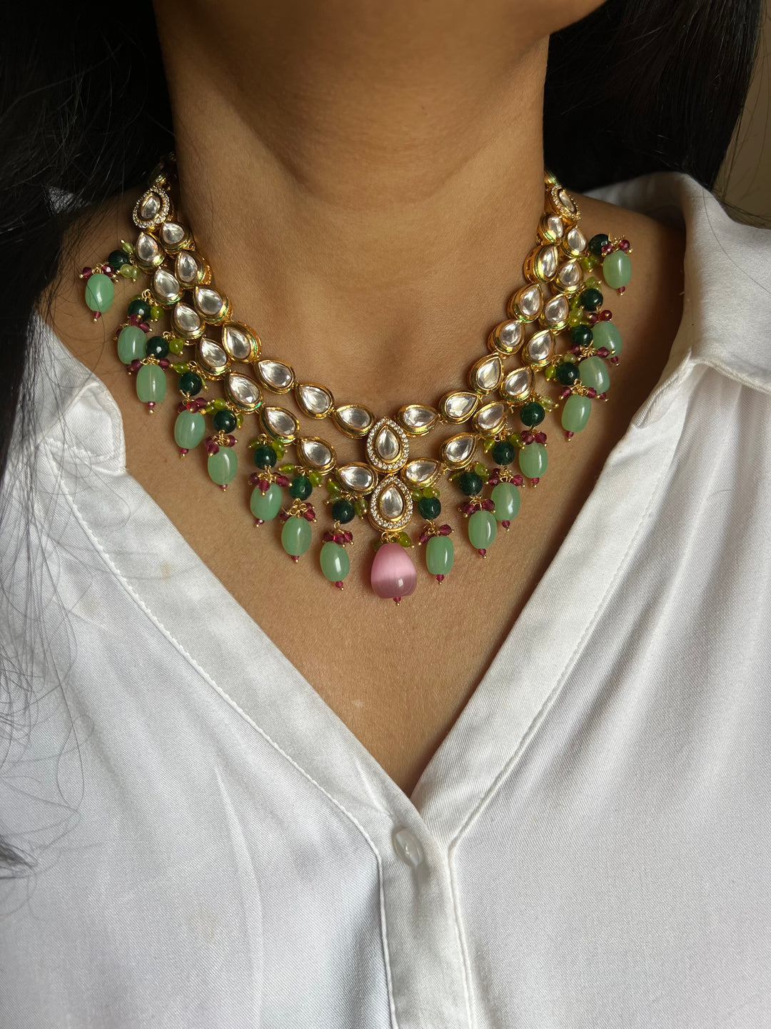 Gorgeous Two Layered Kundan Necklace with Earrings