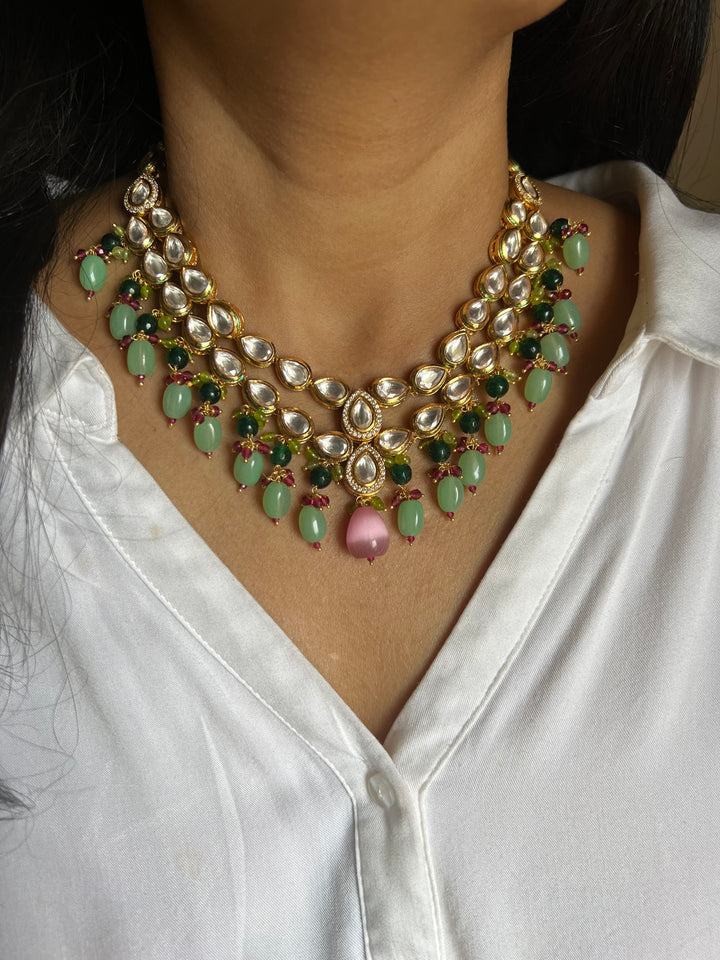 Gorgeous Two Layered Kundan Necklace with Earrings