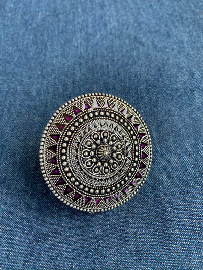 Oversized Purple Meenakari Ring - SHIVKA