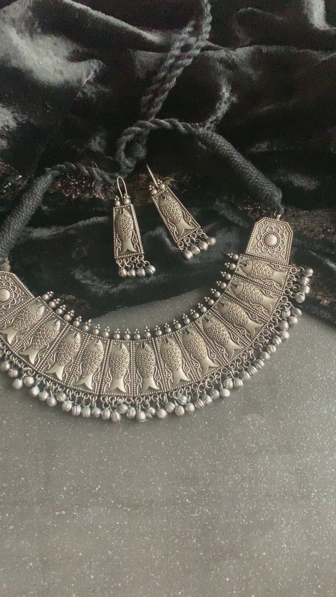 Antique Fish Necklace with Earrings