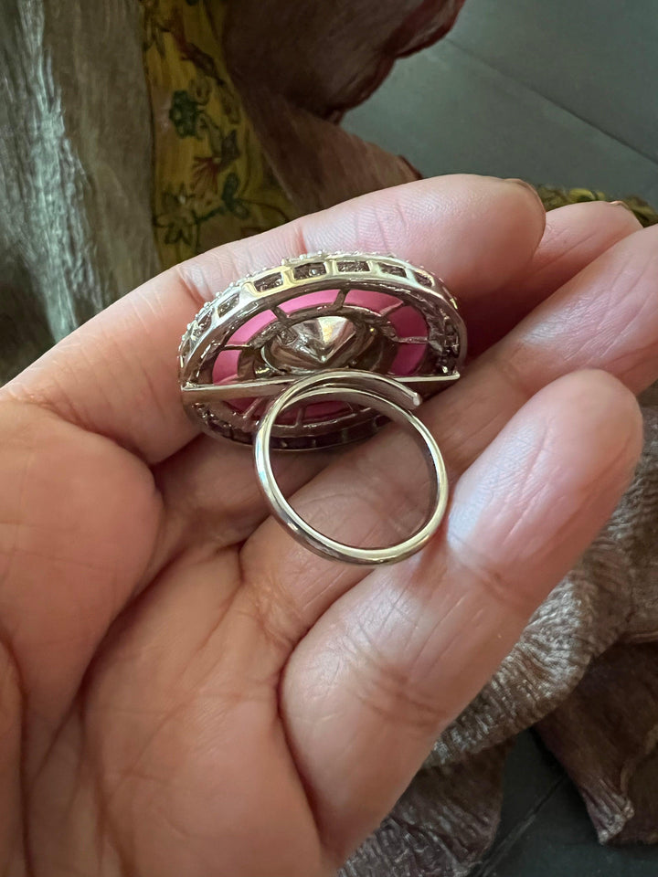 Pink Carved Stone Ring - SHIVKA