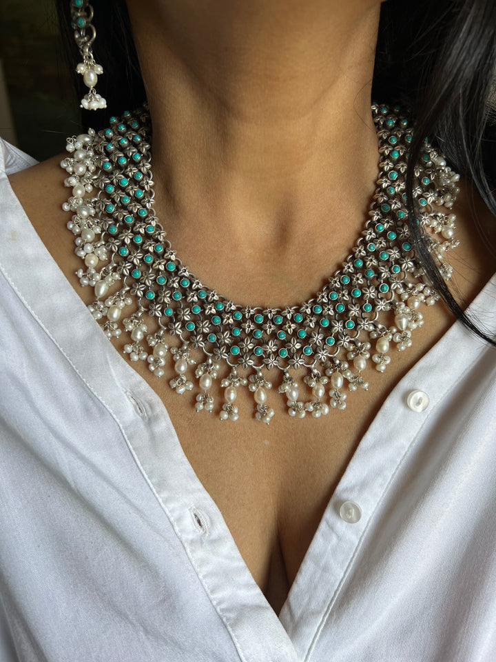 Vintage Pure 925 Silver Necklace with Earrings