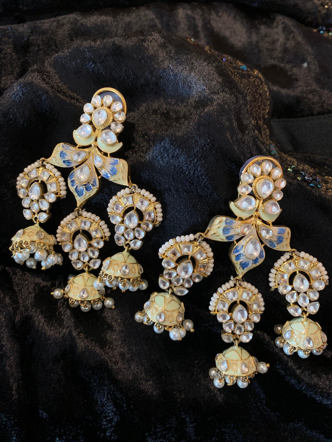 Water Lily Triple Jhumki Earrings - SHIVKA