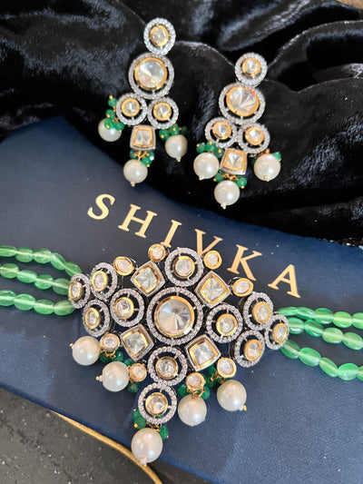Scintillating Bridal Kundan Choker with Earrings - SHIVKA