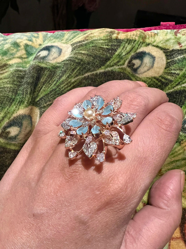 Statement Sea Green Zirconia Ring - SHIVKA